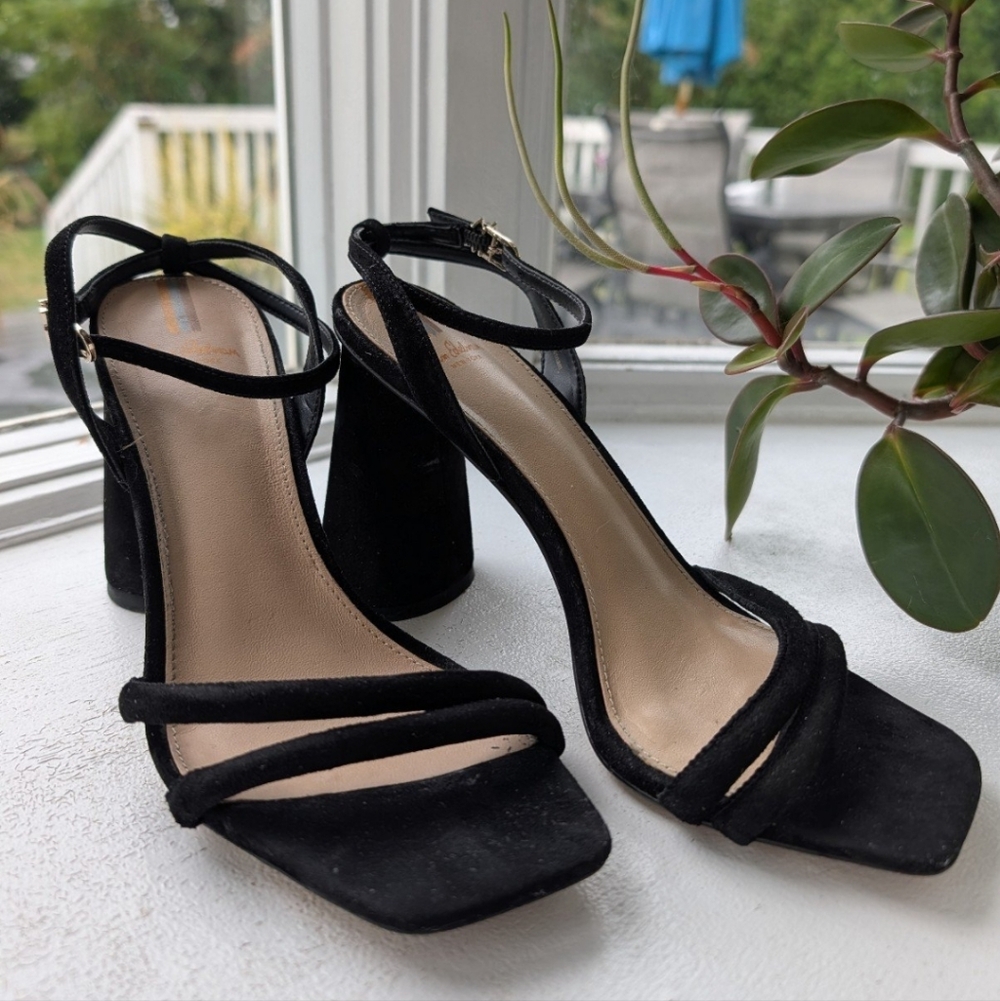 Sam Edelman Black Suede Ankle-Strap Block Heel Sandals